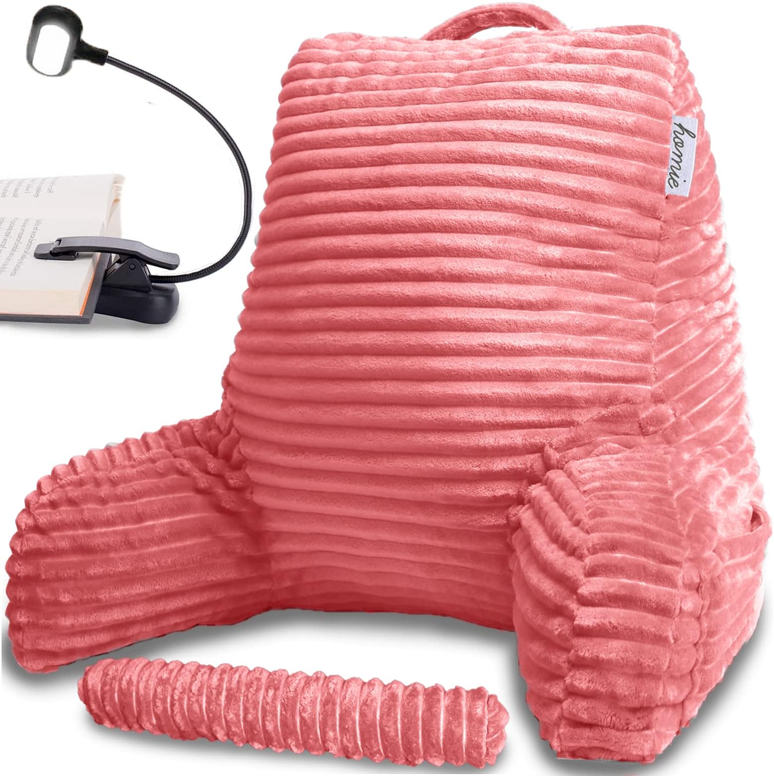 HomieReading Pillow with Reading Light and Wrist Support, Has Arm Rests, and Back Support for Bed Rest, Lounging, Reading, Working on Laptop, Watching TV (Pink)