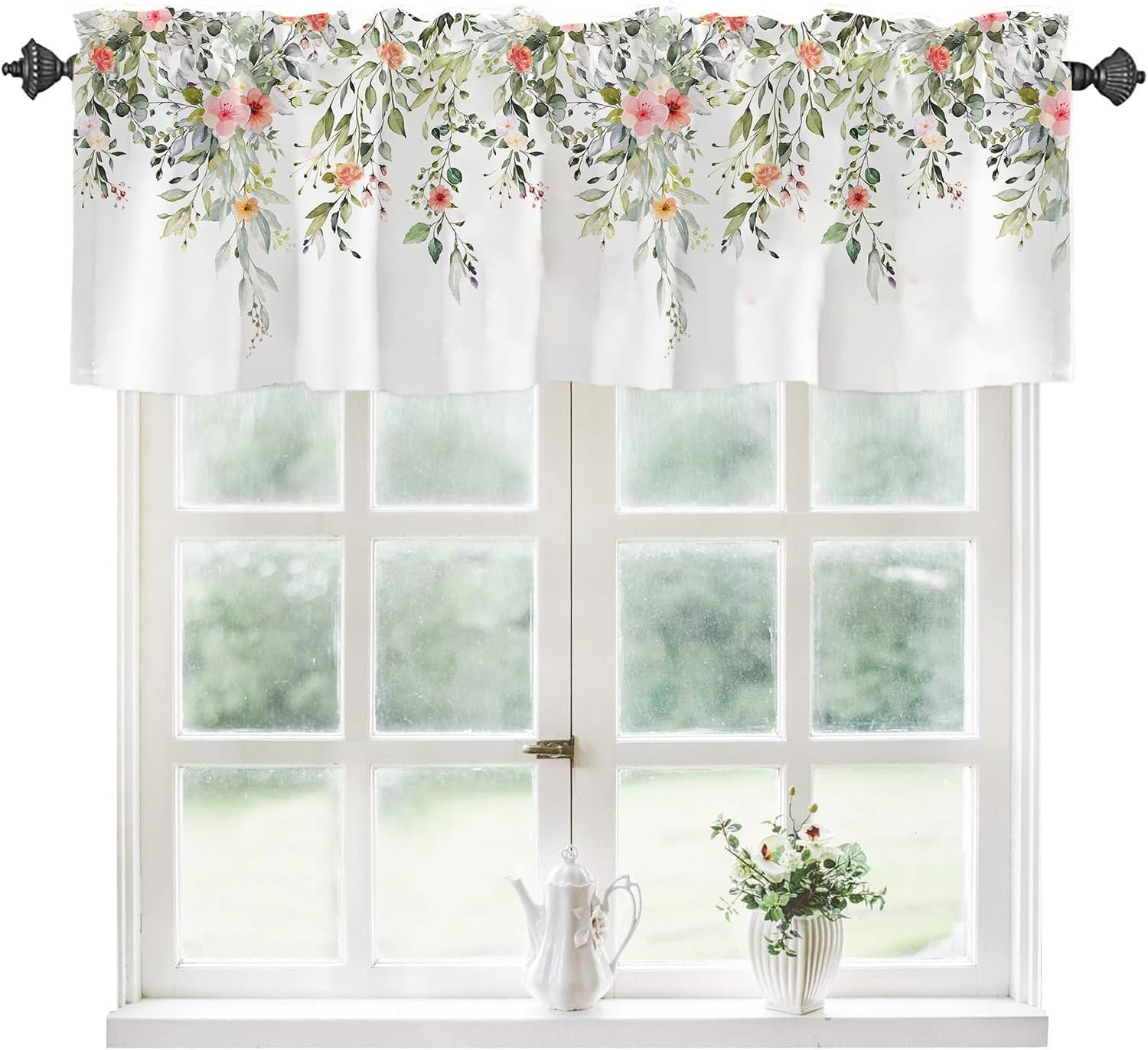 Daisy Valance Curtains for Windows, Vibrant Daisies Freely Swaying in the Nature Window Valance Curtains for Bathroom Privacy Protection Rod Pocket Botanical Kitchen Valances,2 Panel, 54" W x 18" L