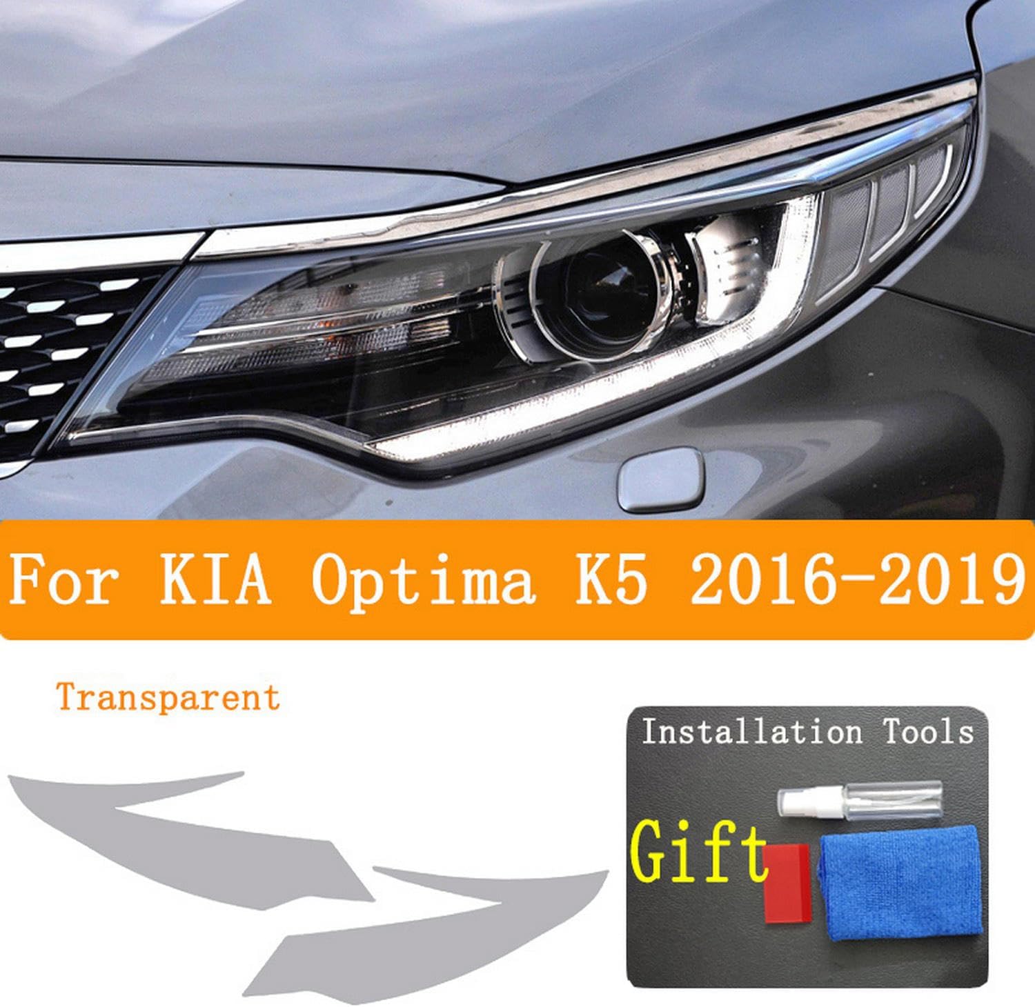 JCAKES Car Headlight Protective Film Headlamp Restoration Transparent Black TPU Sticker，for KIA Optima K5 2016-2019 Accessories