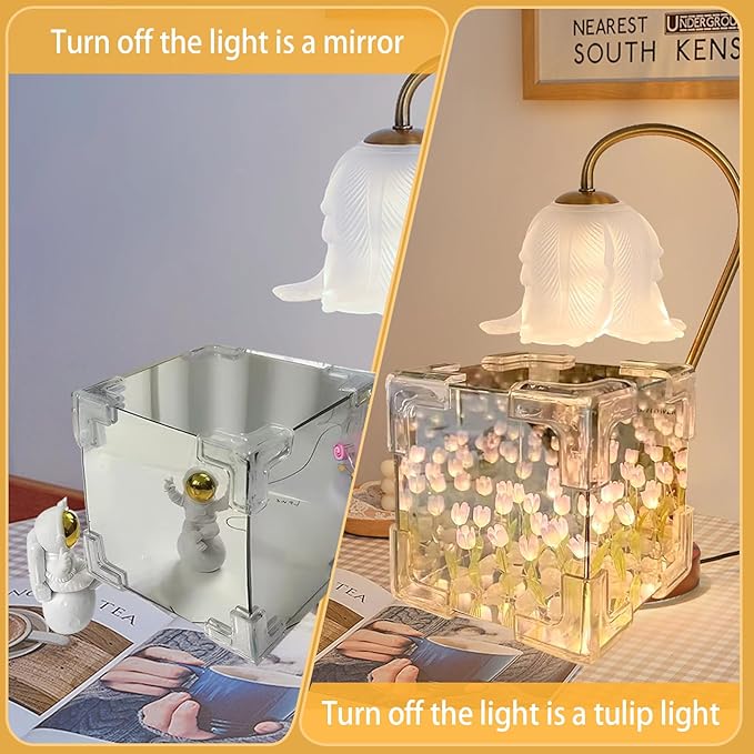 Arrucoly Tulip Night Light DIY Tulips Cube Mirror Lamp,FHandmade DIY Magic Cube Tulips Light,Bedroom Living Room Desktop Decor Birthday Christmas Gift for Mom,Girl,Friends (Pink) photo 3