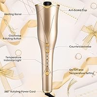 Vista 6 de Nityrliv - Rizador de pelo, rizador automático, rotación automática, varita rizadora de aspecto ondulado, herramientas rizadoras de cabello rizado