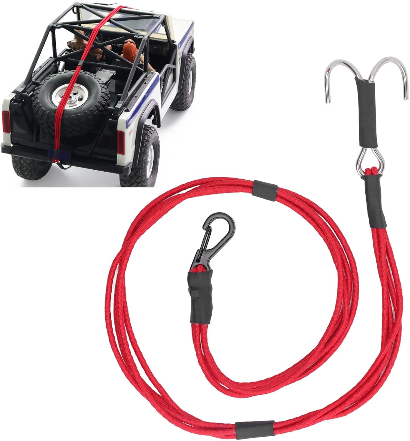 RC Crawler Winch Strap, Elastic Towing Trailer Rope Strap with Hooks - for 1/10 and 1/8 Scale RC Cars(Red)