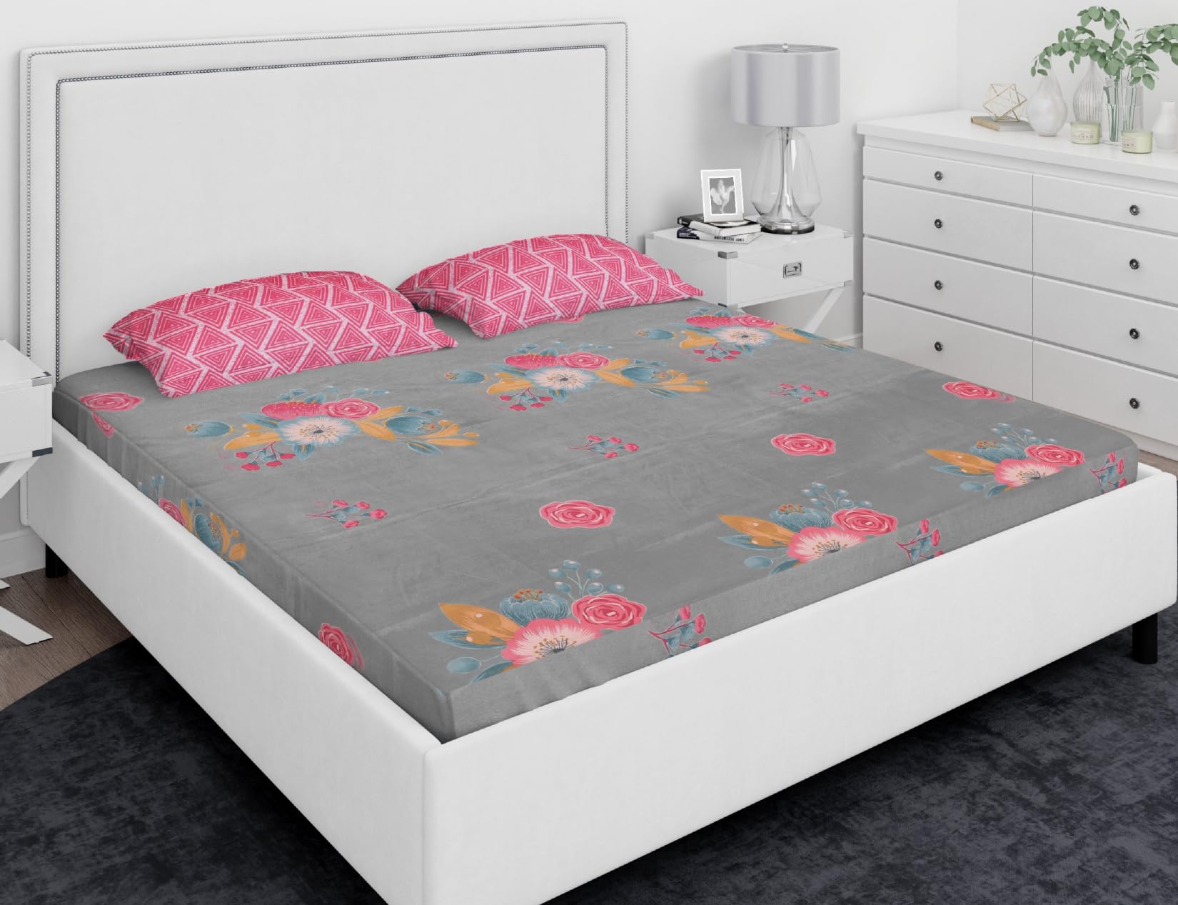 RD TREND Presents Luxurious Glace Cotton Super Soft 210 TC 360° Elastic Fitted Bedsheet King Size (78X72X8 Inch) with 2 Pillow Covers, Color-Pink,Pattern-Floral (B0CJV47KVL) Amazon Price History, Amazon Price Tracker