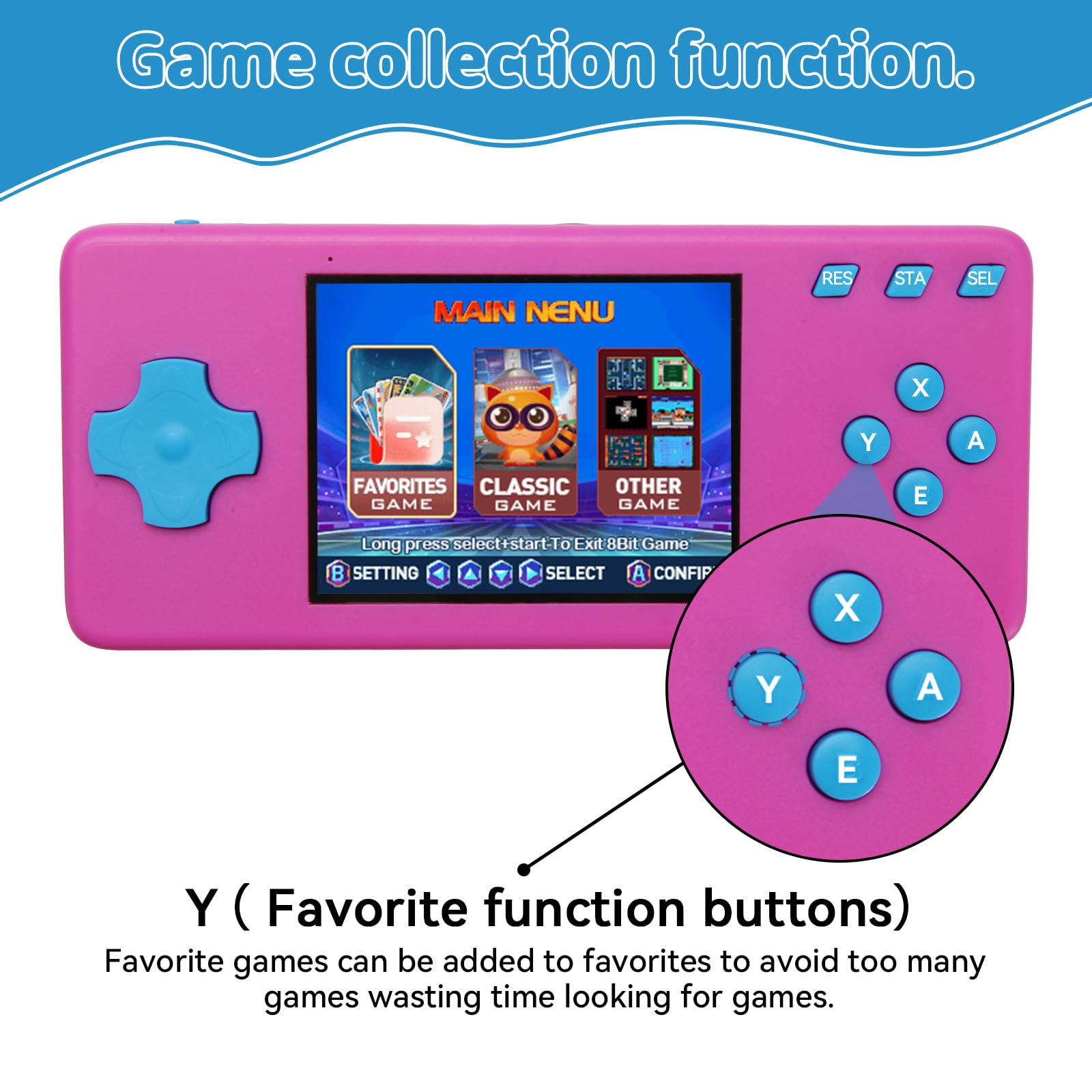 Console di gioco portatile, console portatile per videogiochi con giochi retrò, schermo da 3,2 pollici, batteria ricaricabile, cuffie integrate e fiocco integrato, regalo di Natale per bambini (viola