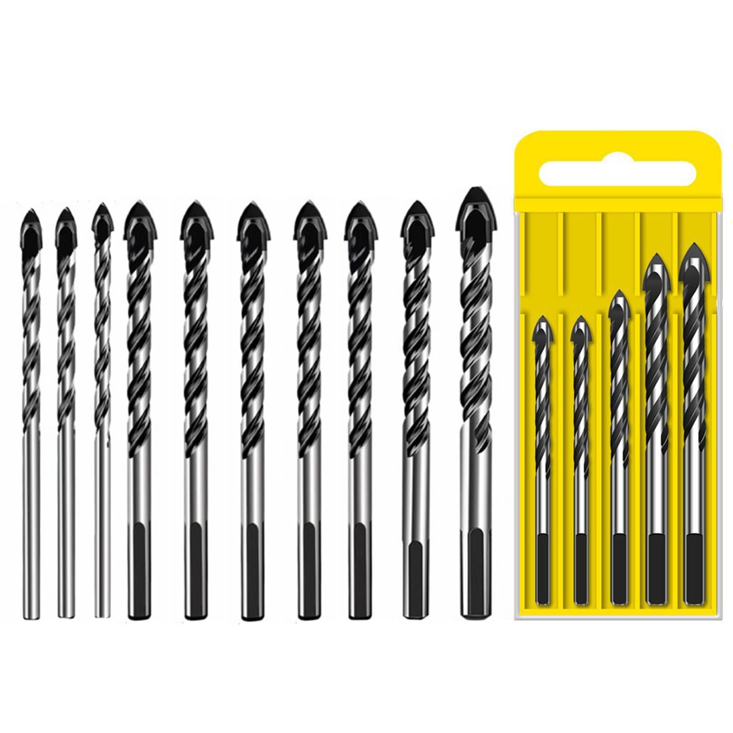 STAYOUNG 10 PCS Masonry Drill Bit Set - 3-12MM Concrete Drill Bit Set, Carbide Drill Bit Collection, Precision Carbide Drills Versatile Drill Bit Set for Wood, Tile, Brick, Glass, Concrete, Ceramic