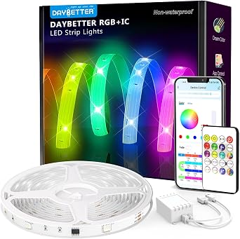 DAYBETTER Smart IC LED Strip Lights, BGRIC LED Lights for Bedroom 32.8 FT, DIY Multiple Colors on One Line, App Control Color Changing Strip Lighting Music Sync Home Decor1 Roll
