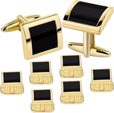 HAWSON Cufflinks and Studs for Men with Gift Box, Gold or Silver Tone Cuff Links, Mens Jewelry or Accessories for Wedding Business Anniversary Birthday