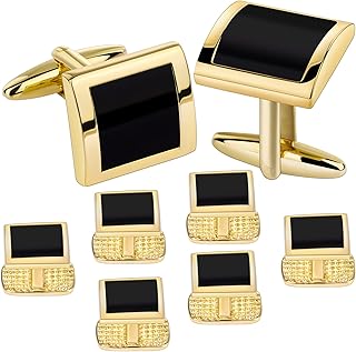Cufflinks and Studs for Men with Gift Box, Gold or Silver Tone Cuff Links, Mens Jewelry or Accessories for Wedding Business Anniversary Birthday