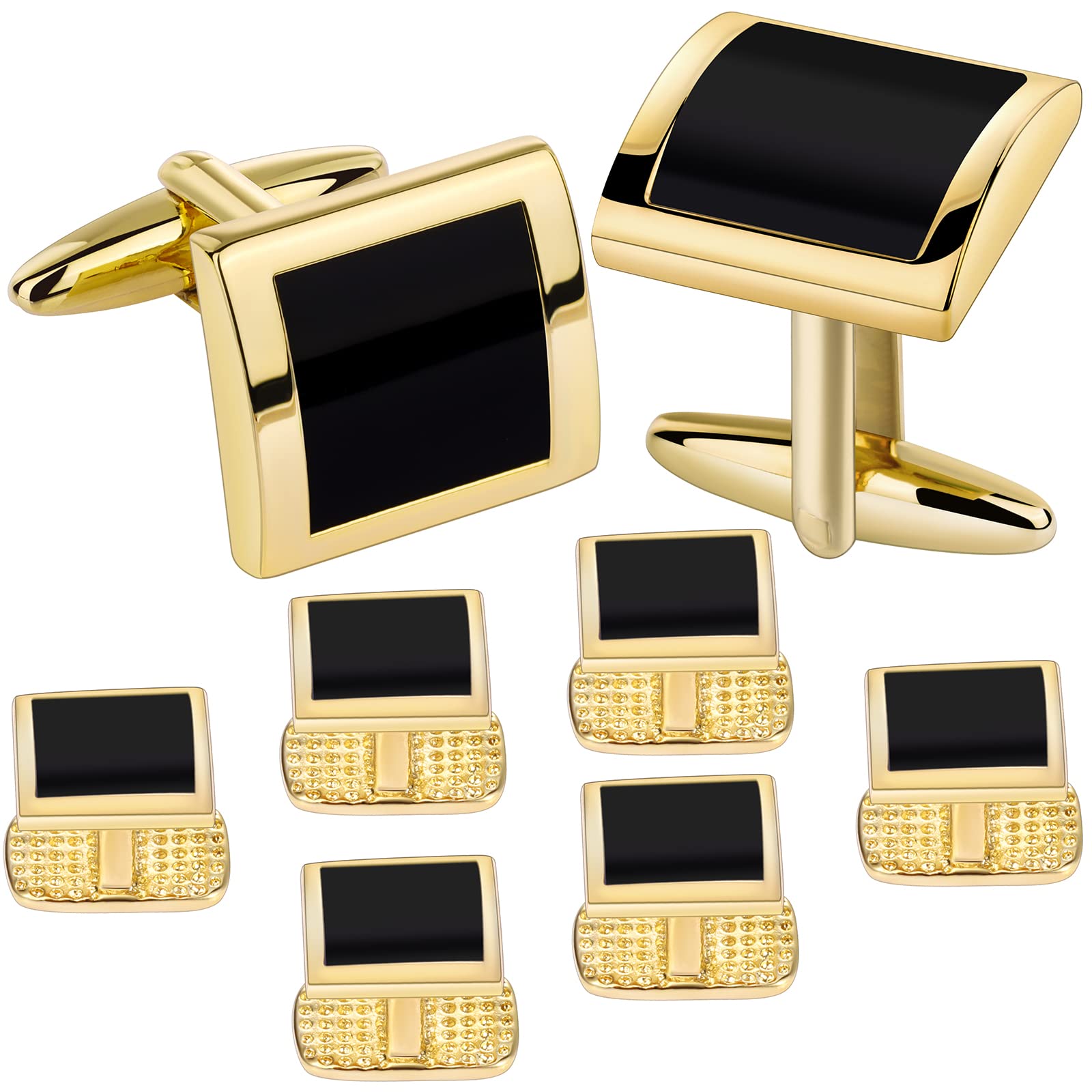 HAWSON Cufflinks and Studs for Men with Gift Box, Gold or Silver Tone Cuff Links, Mens Jewelry or Accessories for Wedding Business Anniversary Birthday