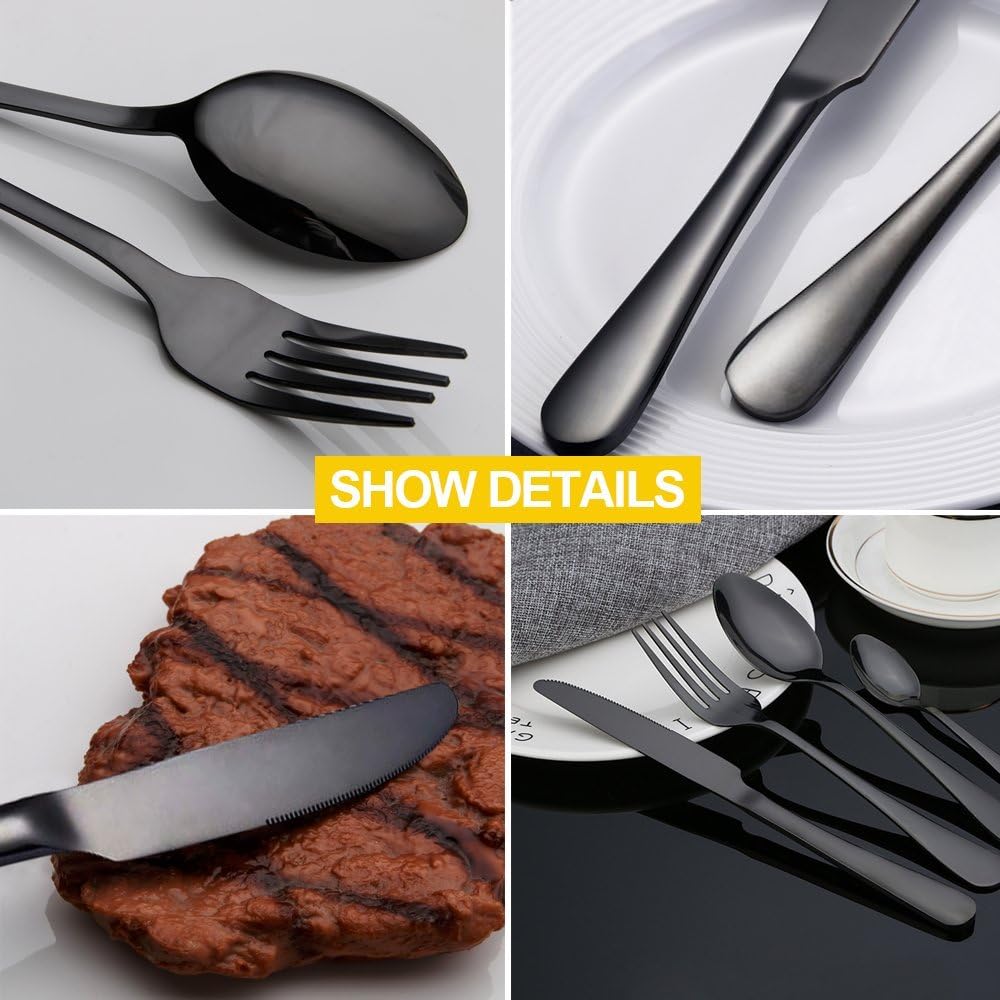 Maredash 20 Piece Black Silverware Set, Flatware Set Stainless Steel Cutlery Mirror Polished Utensil Tableware Sets, Include Knife Fork Spoon for Kitchen Service for 4
