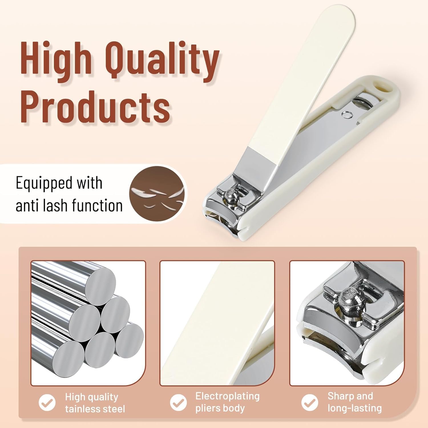 SHOPPOSTREET Nail Clippers Set 7 Pieces Stainless Steel Professional Grooming Kits, Fingernail and Toenail Clipper Cutters with Luxurious Travel Case Nail Care Tools Manicure Pedicure Kit (Beige) - Image 4 thumbnail