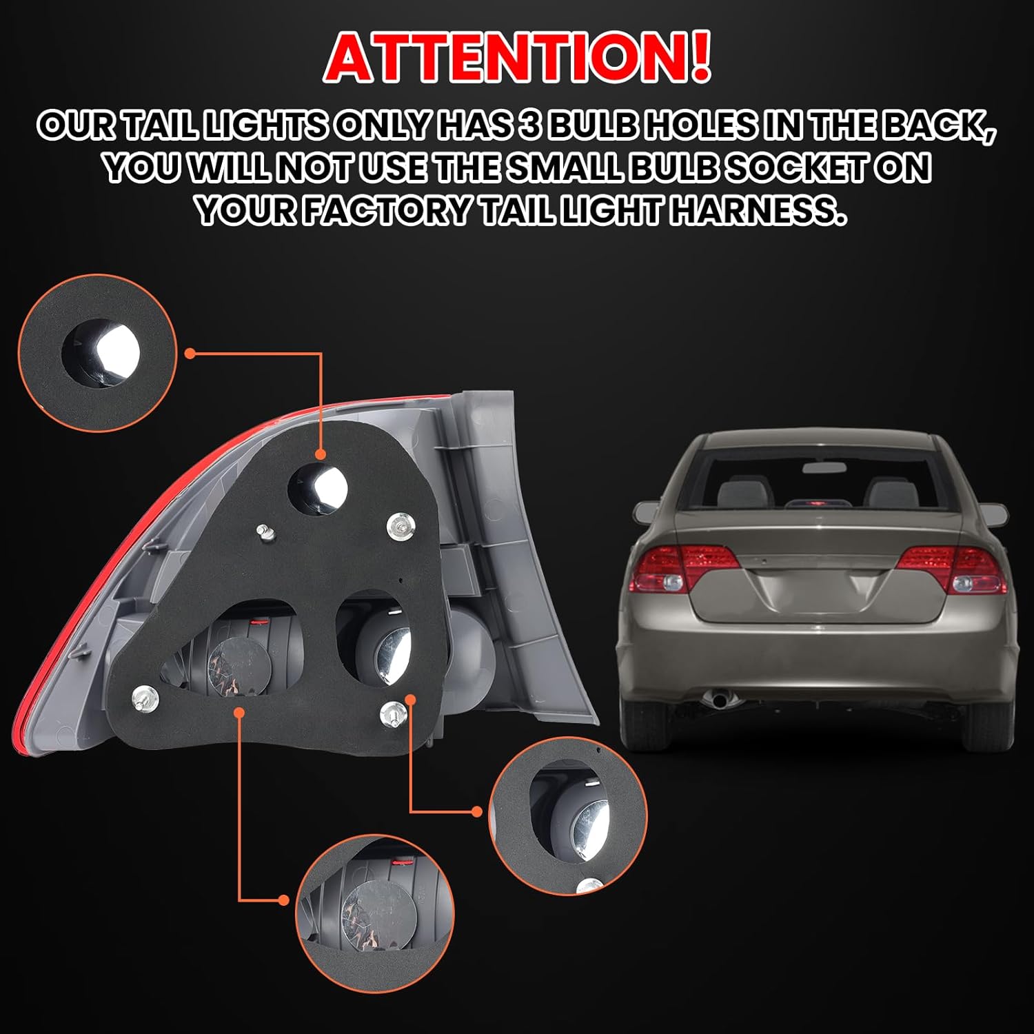 Tail Light Lens for 2006 2007 2008 Honda Civic 4-Door Sedan/Hybrid Passenger Side HO2801165 33501-SNA-A02 (Right)
