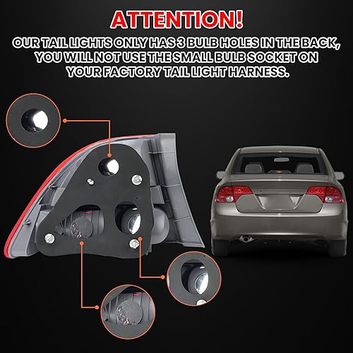 Miniatura 7 de Clidr Lente de luz trasera para Honda Civic 2006 2007 2008 sedán de 4 puertaslado del pasajero híbrido HO2801165 33501-SNA-A02 (derecha)