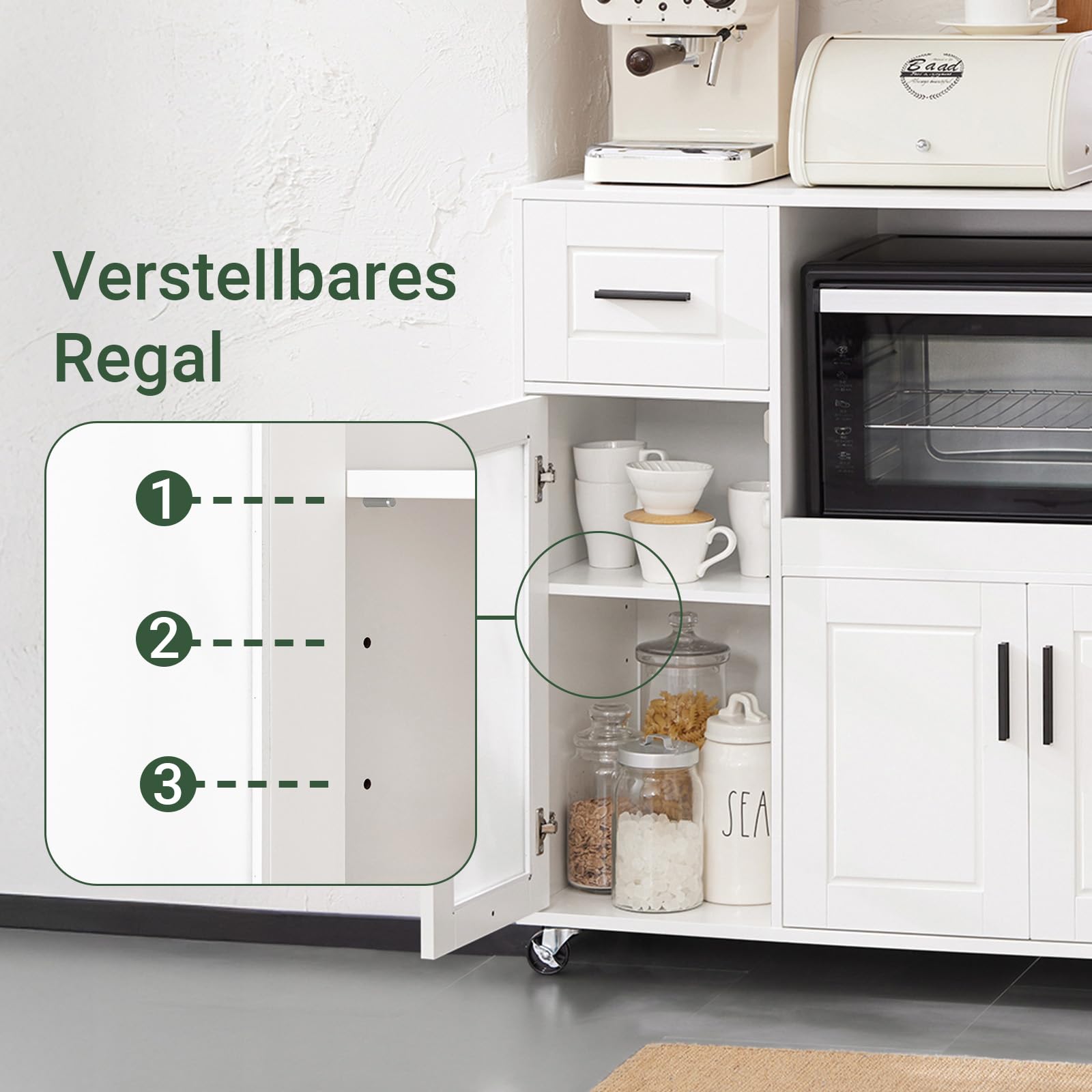 SoBuy Küchenwagen Mikrowellenschrank, Kücheninsel mit Rädern, Mobili Küchenwagen, Mikrowellenständer, Carrello Mobile für Esszimmer und Büro B88,5 x H89 x T40 cm Weiß FSB78-W