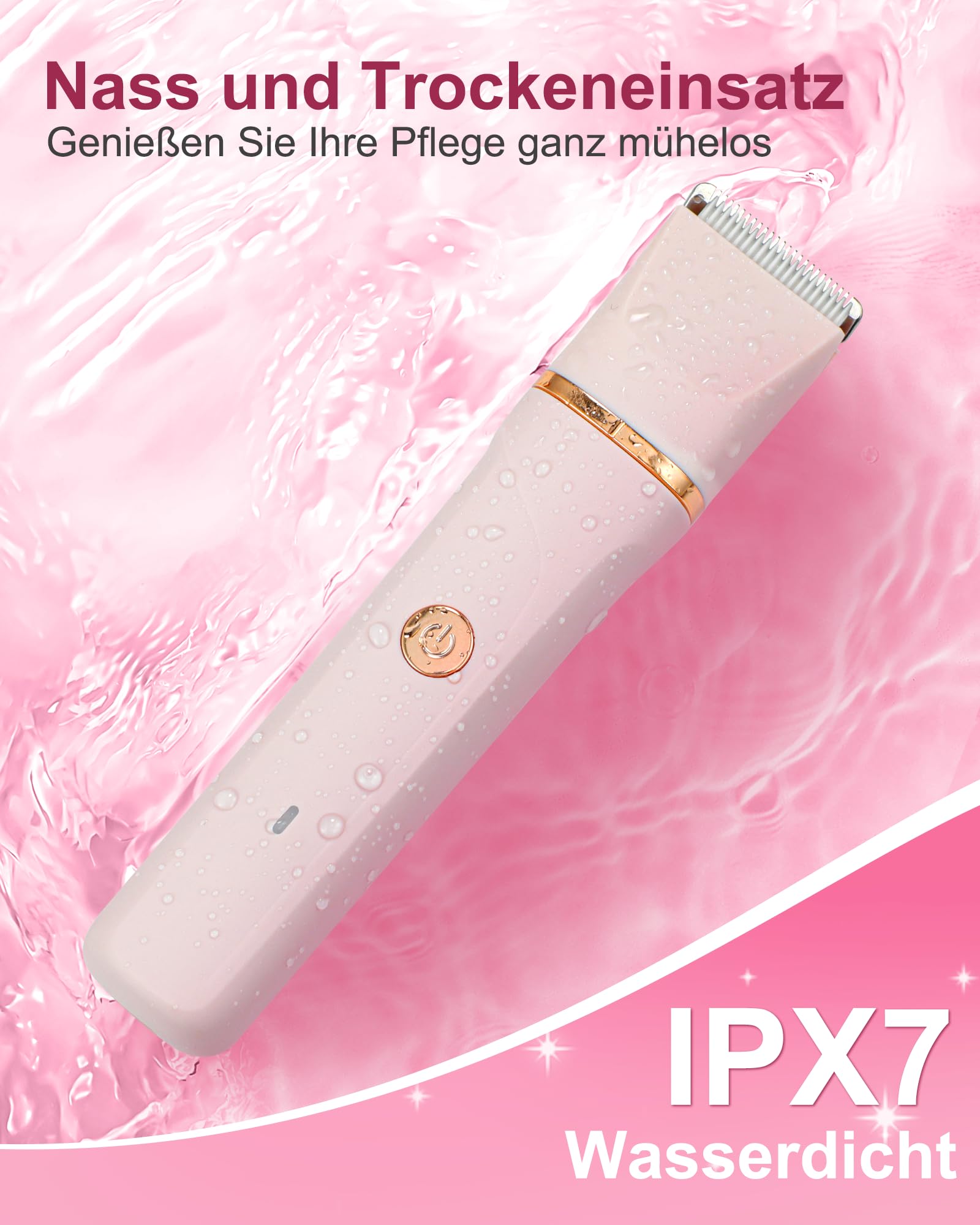 Rasierer Damen,3-In-1 Intimrasierer für Frauen,Gesichtshaarentferner für Frauen,Damenrasierer Elektrisch für Beine, Arme, Achseln und Bikinizone,Wiederaufladbarer Ipx7 Wasserdicht Trimmer Damen, Rosa
