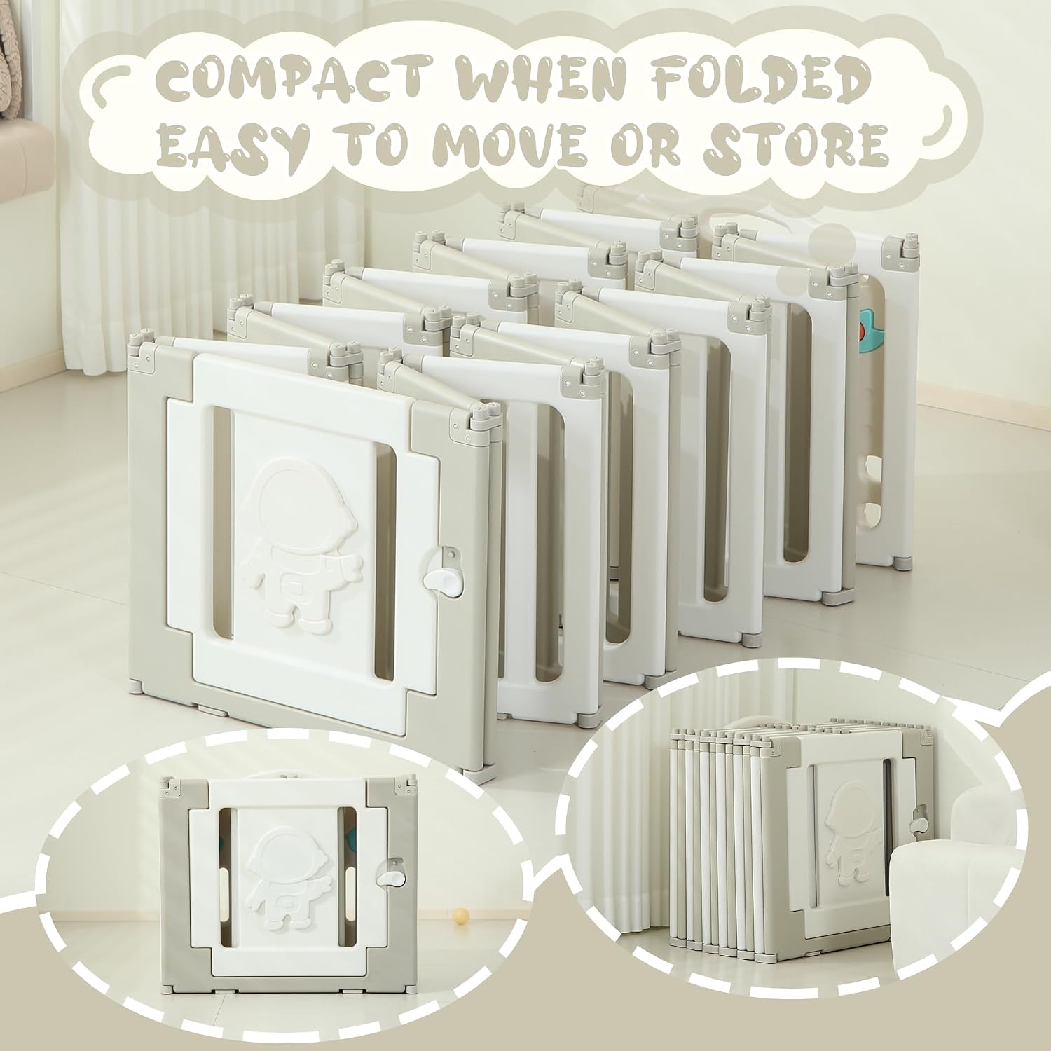 22 Panels Baby Play Pen, Extra Large Baby Playpen, Foldable Astronauts Play Pens for Babies and Toddlers, Adjustable Portable Fence Gate Playpen Yard, Grey