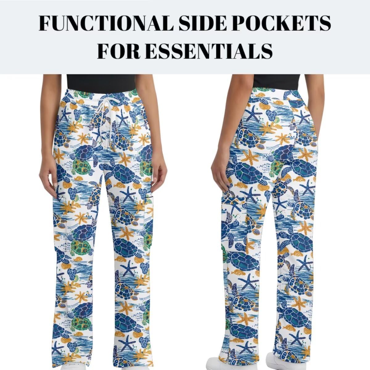 3Pcs Women's Scrubs Set with Scrub Pants Caps Cute Printed V Neck Tops Soft Casual Nurse Uniform With Pocket
