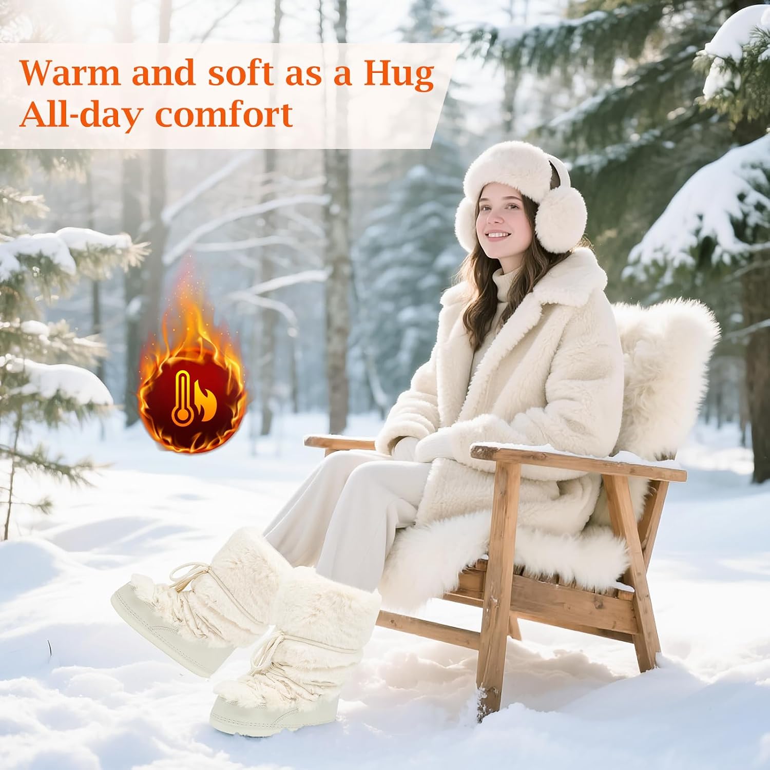 N NATURE'S SOURCE Furry Faux Fur Snow Boots for Women1 | Water Resistant, Fuzzy Fluffy Design, Winter Boots