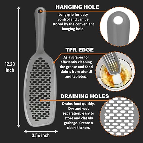 Miniatura 2 de EZ - Escobilla de cocina con colador de silicona para alimentos, agarres largos, raspadores antideslizantes para ollas, sartenes, cuencos y