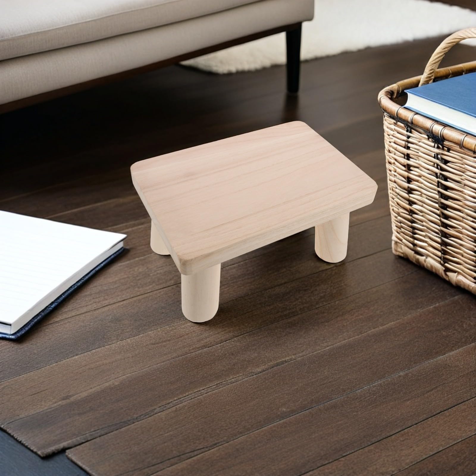 Housoutil Sgabello Basso in Legno Rustico per Piante, Beige, Rettangolare