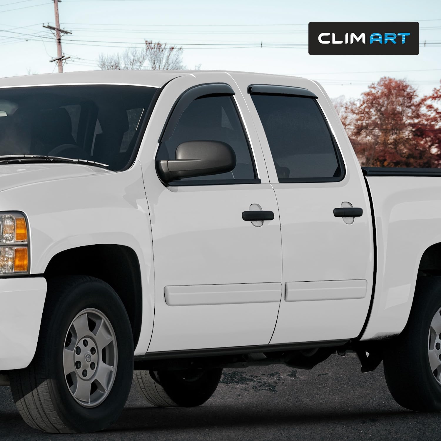 CLIM ART Incredibly Durable Rain Guards for Chevrolet (Chevy) Silverado 1500 2007-2013 Crew Cab, Original Tape-on Window Deflectors, Vent Deflector, Window Visors, Car Accessories, 4 pcs. - 407003