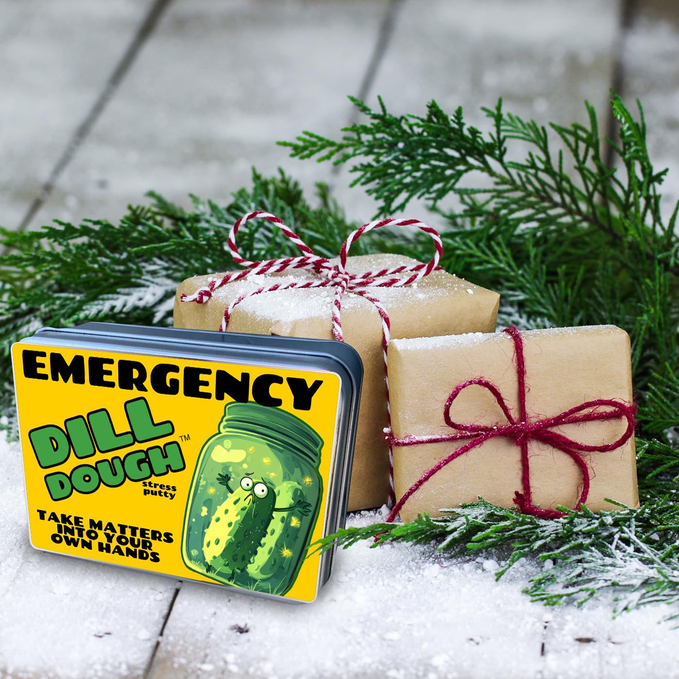 Emergency Dill Dough Gag Gift for Women's Stockings or Baskets - Funny Office Gift for Coworkers - Glow-in-The-Dark Green Real Dill Putty Scared Pickle Jar