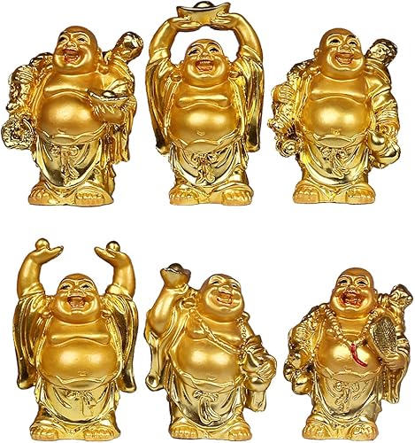 Vista 57 de BRABUD 1'' Red Resin Laughing Buddha Maitreya Figurines Collection Gift Home Office Desk Decor Flower Pot Statue Decoration Set of 6 Juego rojo