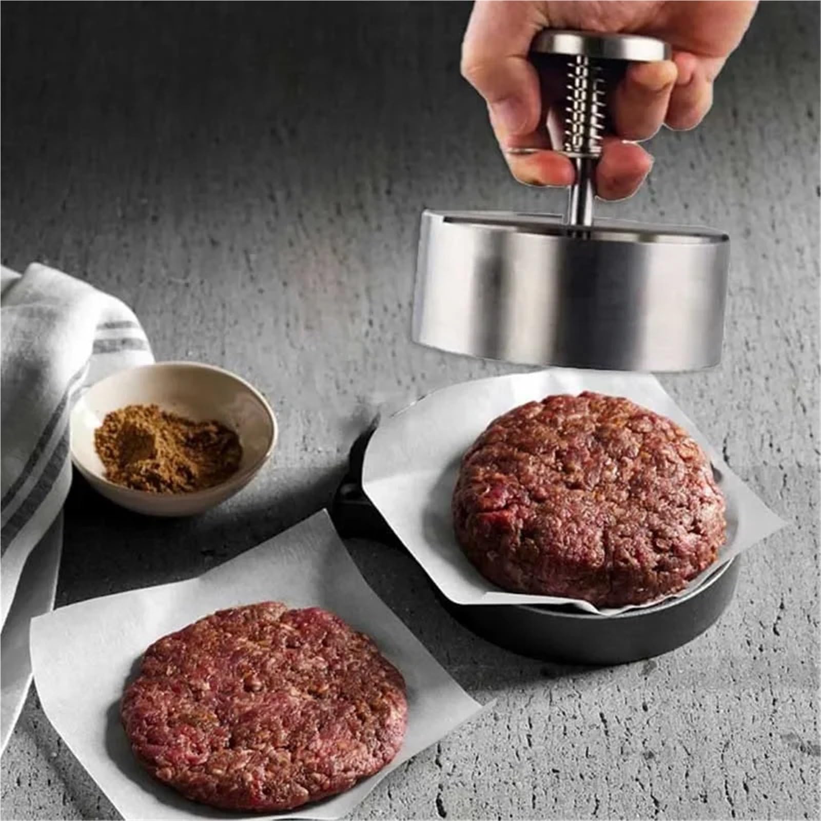 Stampo riso acciaio inox Pressa for hamburger e patty | Utensili for barbecue for manzo da cucina con spessore regolato dello stampo manuale rotondo(10cm)