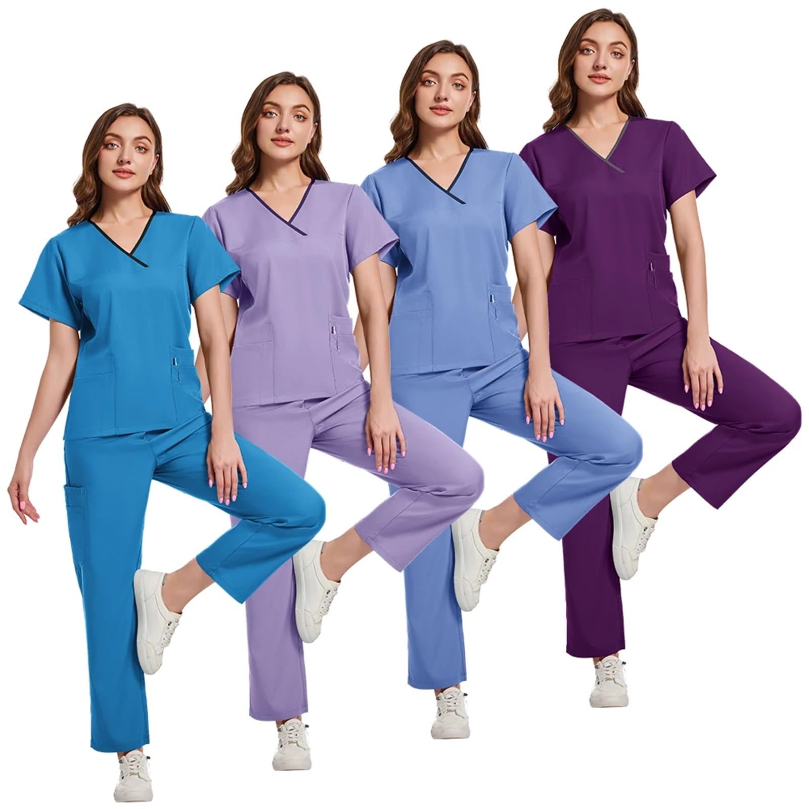 Divisa da Infermiera Set Scrub Taglie Forti Uniformi da Infermiera Medica Donna con Scollo a V e Top Pantaloni Jogger Veterinario per Le Donne