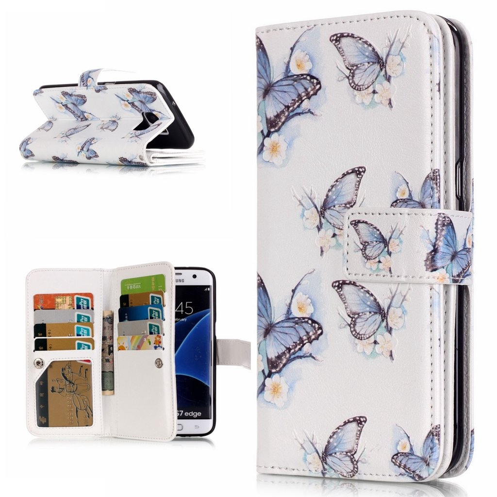 BoxTii Samsung Galaxy S7 Edge Case + Free Screen Protector, Leather Case with TPU Cover for Galaxy S7 Edge, Flip Wallet with Card Slots for Galaxy S7 Edge (#6 Butterfly)