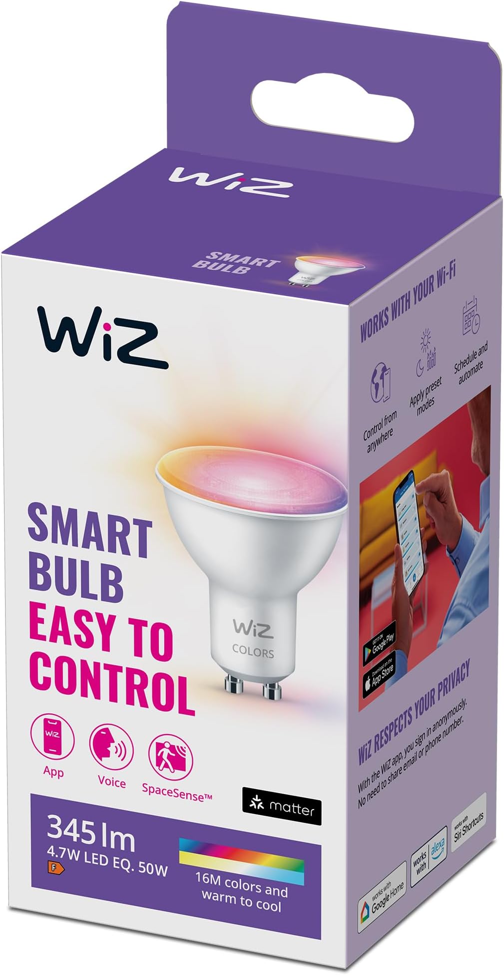 WiZ, Kit de démarrage Space Sense, 4 ampoules WiFi couleur GU10