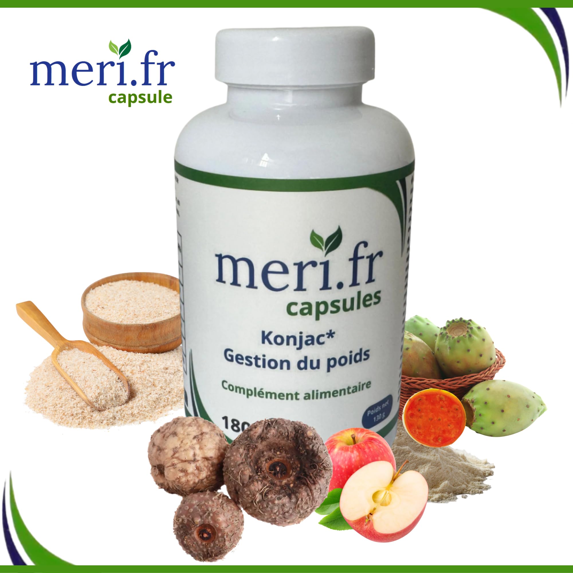 NOUVELLE FORMULLE Meri.fr renforcée - Konjac Glucomannane – Pack 3 Flacons – 3 MOIS – Fibres Naturelles – Vegan – Sans Gluten – Gestion du Poids