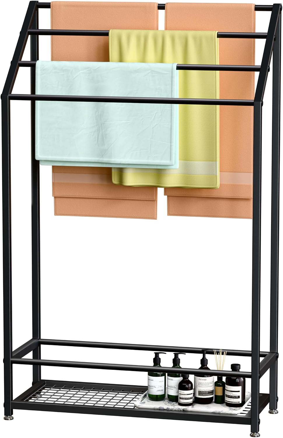 4-Tier Extra Wide Freestanding Towel Rack, Heavy-Duty Metal Towel Drying Stand for Bathroom, Poolside & Spa (Matte Black, 35.4" Wide)
