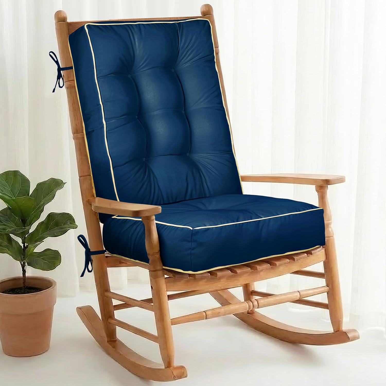 1 MIDDLE ONE Rocking Chair Cushion Outdoor Indoor, Memory Foam Replacement Rocking Chair Pads, Set of Thicken Seat & Back Cushions with Ties for Rocker (Blue, 22"X17"/17"X17")