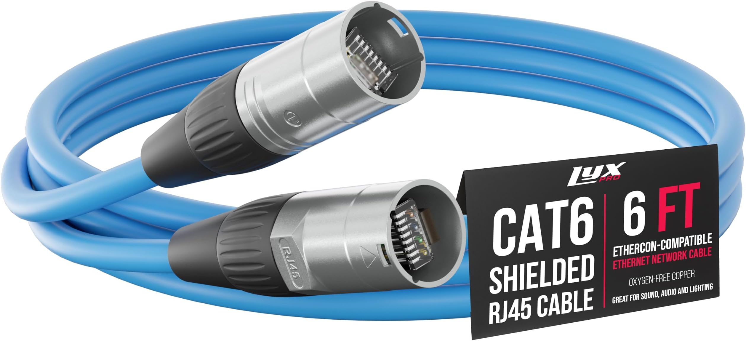LyxPro 6 Feet Shielded CAT6 Ethercon Cable - Professional Audio & Lighting RJ45 Cable, Studio-Grade Sound Transmission, Extreme Durability - Blue