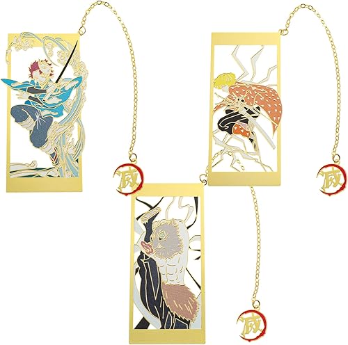 Demon Metal - Marcapáginas de anime Kawaii Kamado Tanjirou, Agatsuma Zenitsu, Hashibira Inosuke, suministros escolares, regalos para hombres,