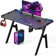 Warmiehomy Gaming Desk with LED Lights 120 x 60cm Computer Desk, Black
