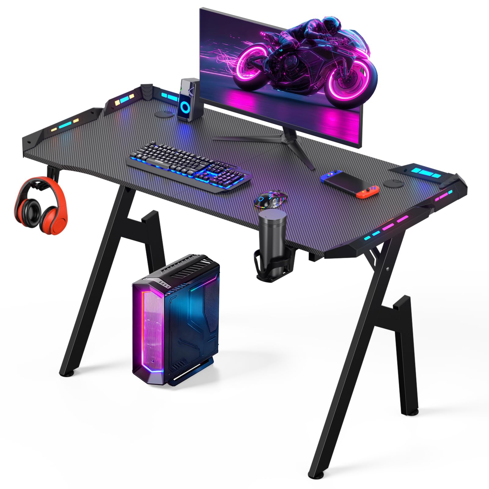 Warmiehomy Gaming Desk with LED Lights 120 x 60cm Computer Desk, Black — image 1