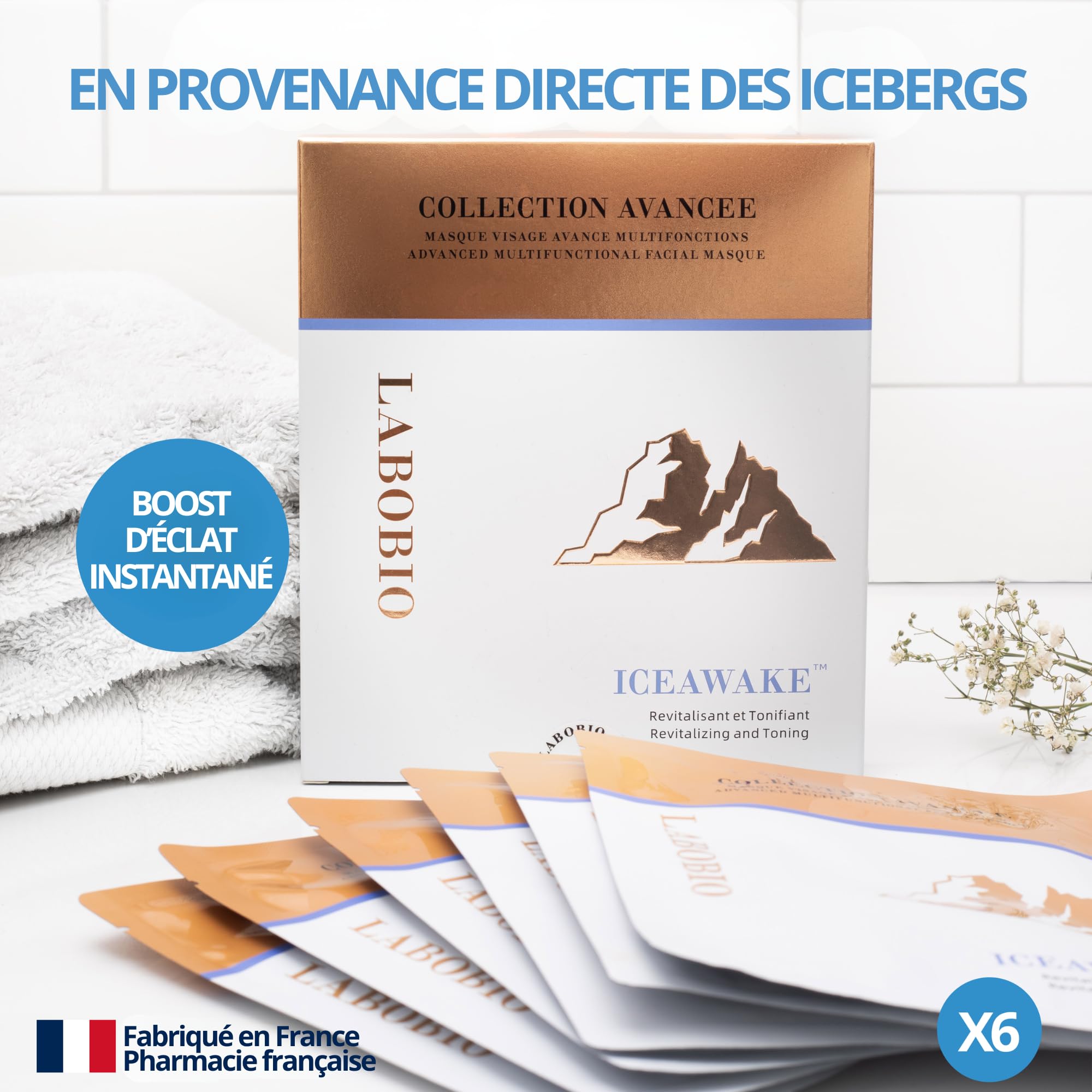 ICEAWAKE 6 Pezzi Maschera Collagene Viso,Maschera Facciale Avanzata per l’equilibrio della pelle,Migliora l’estetica,Minimizzare i Pori