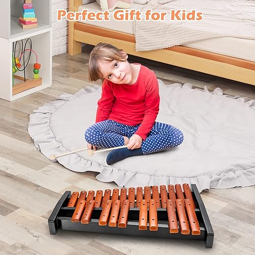 Miniatura 5 de Giantex Xilófono Glockenspiel de 25 notas, instrumento de percusión de madera con 2 mazos y bolsa de transporte, adecuado para principiantes, niños,