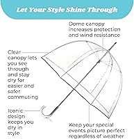Vista 2 de Totes Adult Clear Bubble Umbrella with Dome Canopy and Lightweight Wind and Rain Protection Transparente