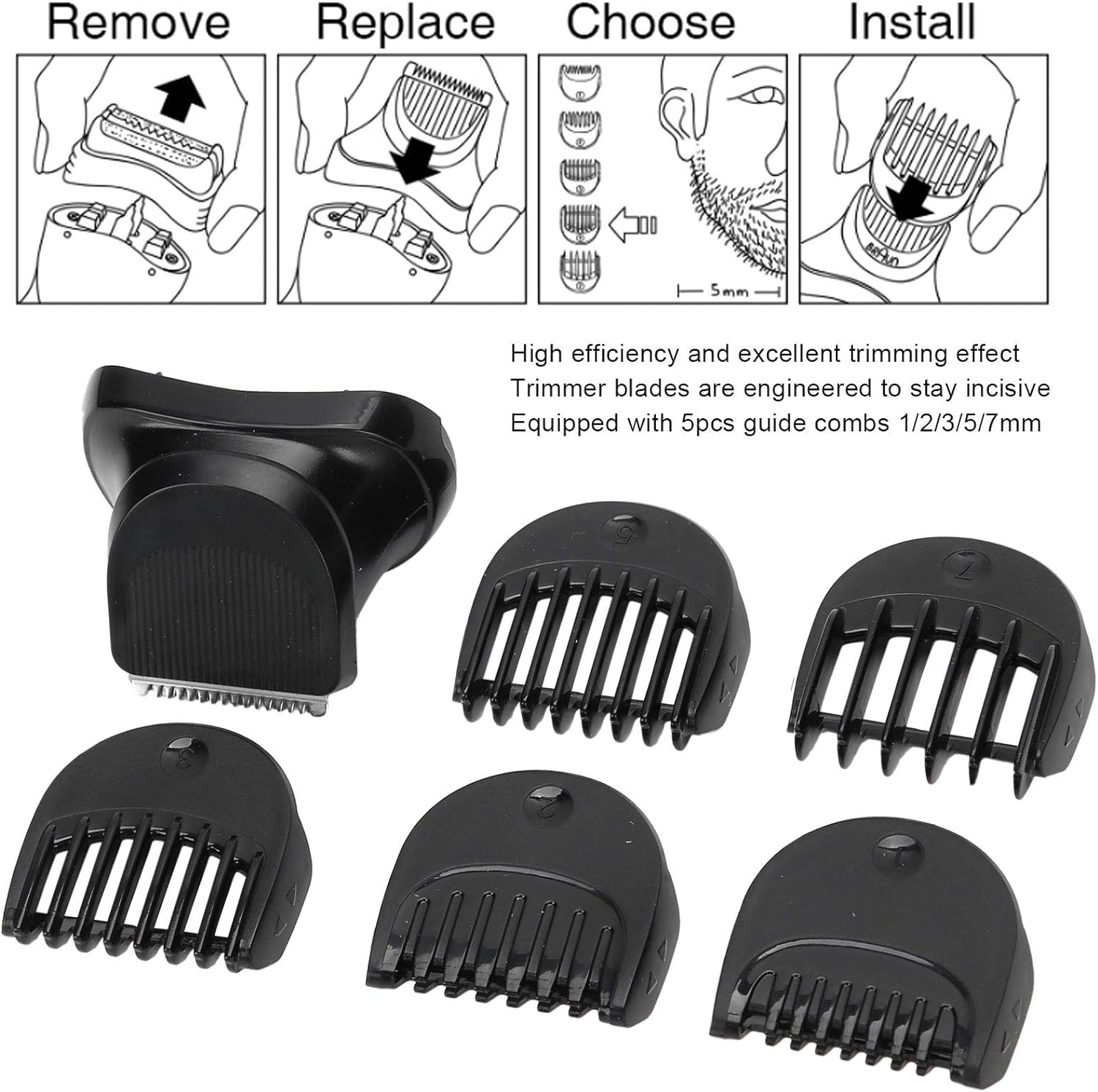 Accesorio para recortador de barba, cabezal para recortador de barba eléctrico para las series 5 6 7 5018s 5020s 5035s 5049cs, repuestos con cabezal de peine de 5 piezas