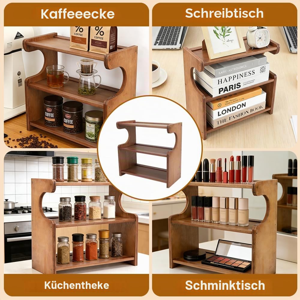 3-Stufig Tassenregal, Bambus Tassenhalter Für Kaffeetassen& Tassen, Stabiler 4-Füßiger Stehendes Küchenregal Für Küche Esszimmer Kaffeebar Matcha Station (MDF)