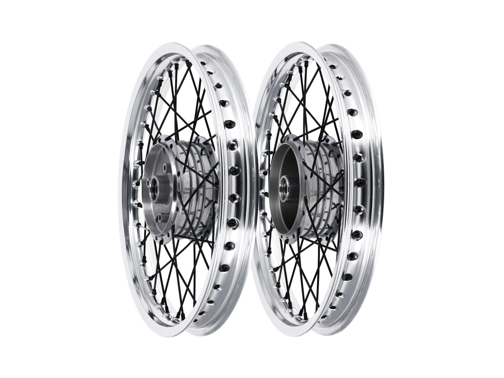 Zestaw: 2 x koło szprychowe 1,6 x 16" felga aluminiowa polerowana + szprychy w kolorze czarnym - do Simson S50, S51, KR51 Schwalbe, SR4
