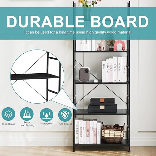 Miniatura 4 de Estantería con 5 niveles, estantería con marco de metal, organizador alto de almacenamiento, estantería moderna, estantes abiertos para el hogar,