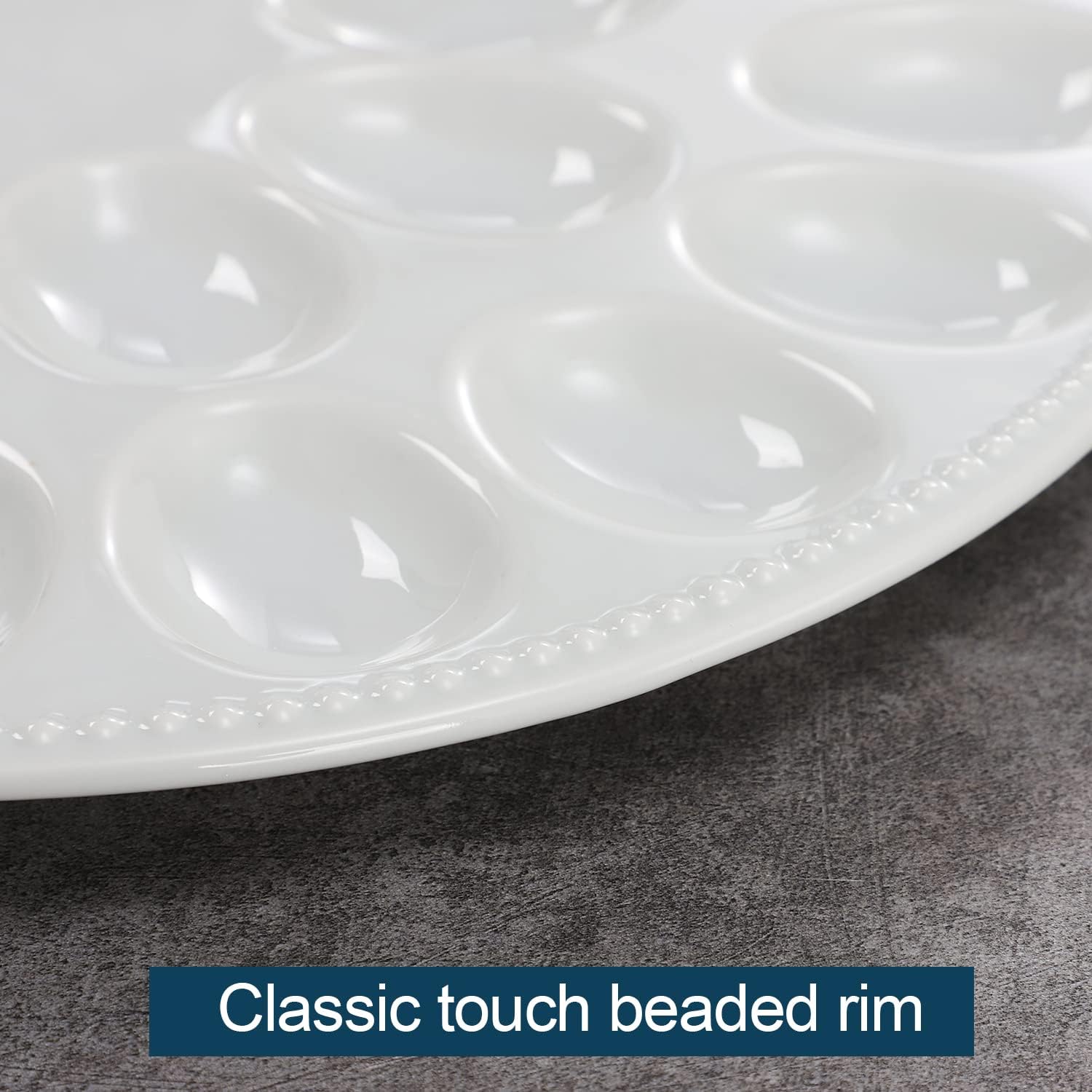 Deviled Egg Plate, 13.8 inch Egg Dish, Holds 24 Eggs, Egg Tray Fit Deviled Eggs Perfectly, White Porcelain