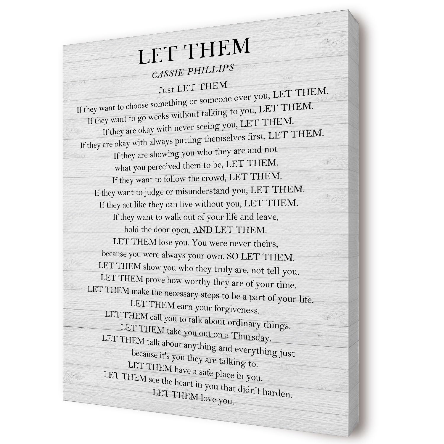 pouep Let Them Inspirational Quote Canvas Wall Art Framed, White Wood Texture Motivational Positive Affirmation Wall Art Prints Decor for Home Office Bedroom Living Room, 11x14 Inch