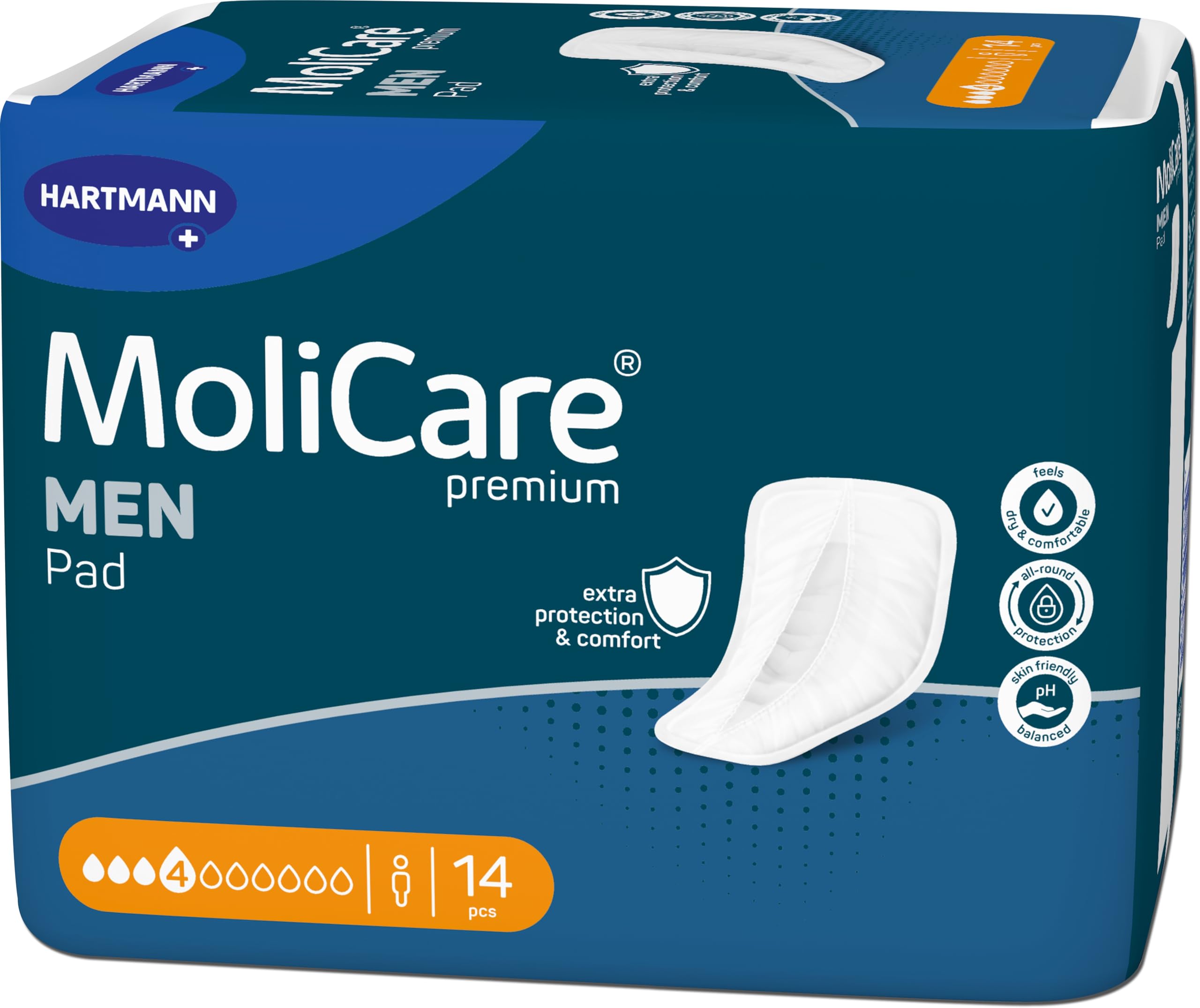 MoliCare MEN Pad 4 krople, dyskretne wkładki do inkontynencji, ochrona w przypadku lekkiego do umiarkowanego wycieku moczu, ochrona przed wyciekiem, natychmiastowe uczucie suchości, zaawansowana
