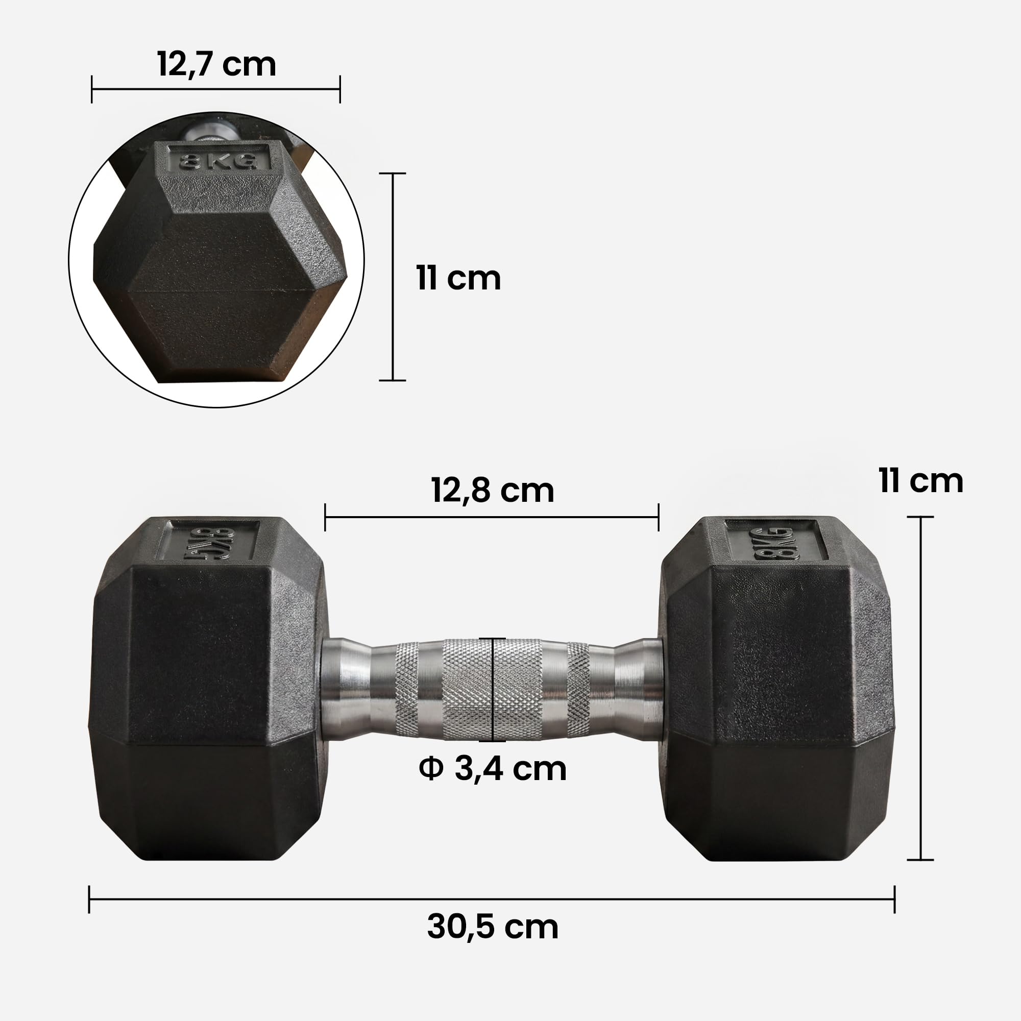 HOMCOM Zestaw krótkich hantli 2 x 4/5/6/8/10/12,5/15/20 Kg, hantle fitness dla mężczyzn i kobiet, trening mięśni i podnoszenie ciężarów - metal czarny guma