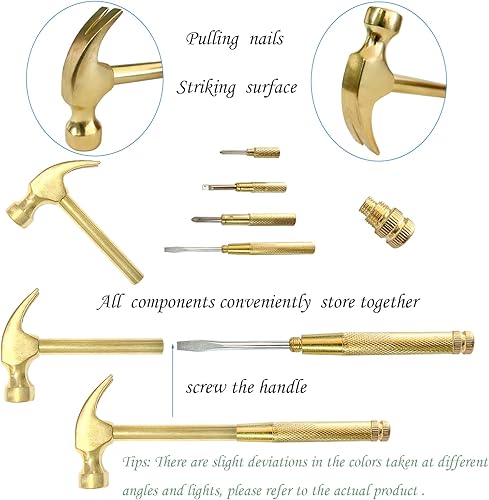 Miniatura 3 de Martillo de metal pequeño y destornillador, 6 en 1 Multitool Camping Hammer Set Destornillador Herramientas (dorado)